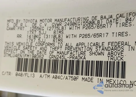 2015 Toyota Tacoma Base V6 from USA, damaged, VIN 3TMLU4EN1FM190362